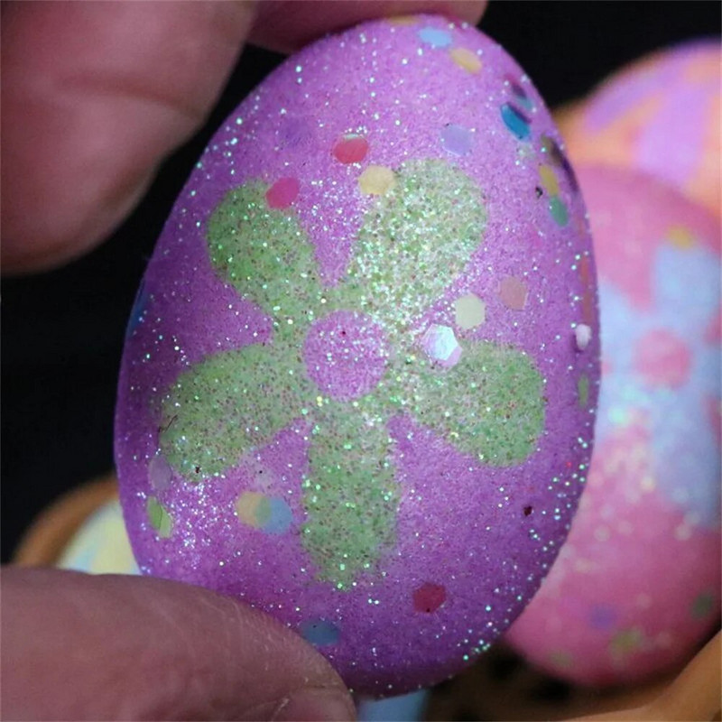 6kom/vrećica Uskrsna prugasta jaja Pjena Šareno oslikana Diy Dekoracija doma Sretan Uskrs Party Svjetlucava Ptičja Jaja Dječji Darovi 4*6cm