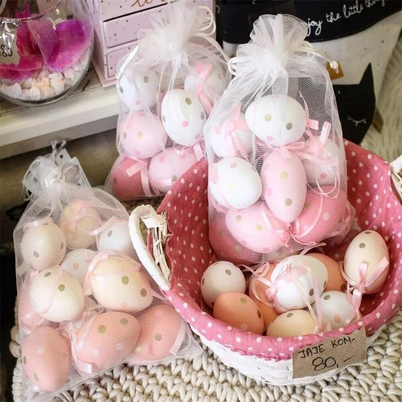 6kom/vrećica Uskrsna prugasta jaja Pjena Šareno oslikana Diy Dekoracija doma Sretan Uskrs Party Svjetlucava Ptičja Jaja Dječji Darovi 4*6cm