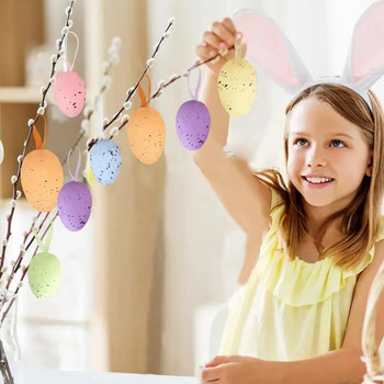 12 τμχ Πολύχρωμα Πασχαλινά αυγά Κρεμαστό στολίδι Πασχαλινό καλάθι με δέντρο Πλαστικά αυγά Happy Easter Party Διακόσμηση σπιτιού 2024 Παιδικά δώρα
