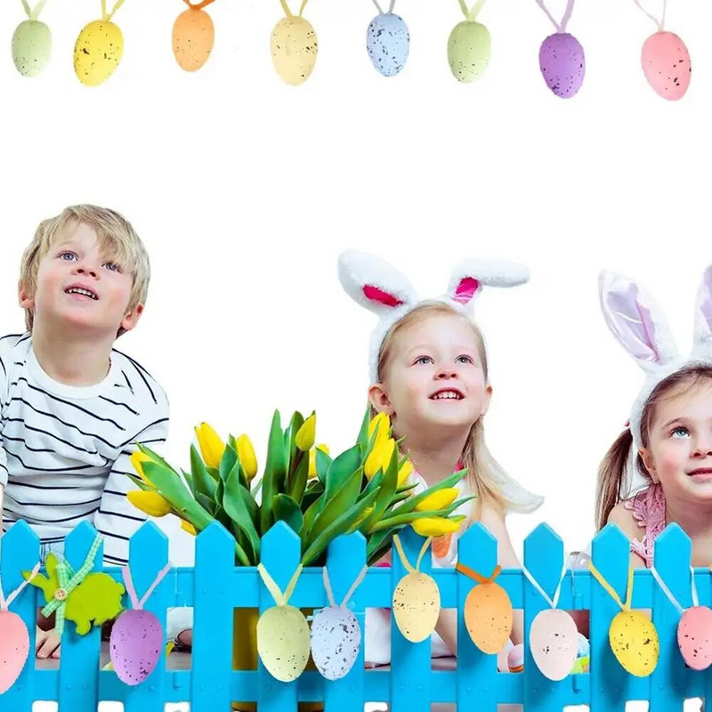 12 vnt Spalvingi velykiniai kiaušiniai, kabantys papuošalai Velykų medžio krepšelis Plastikiniai kiaušiniai Linksmų Velykų vakarėlio namų dekoravimas 2024 m. Vaikų dovanos
