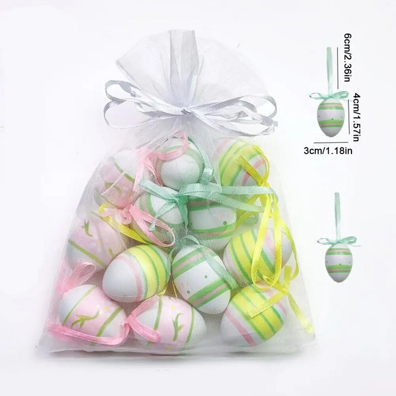 12 vnt Spalvingi velykiniai kiaušiniai, kabantys papuošalai Velykų medžio krepšelis Plastikiniai kiaušiniai Linksmų Velykų vakarėlio namų dekoravimas 2024 m. Vaikų dovanos