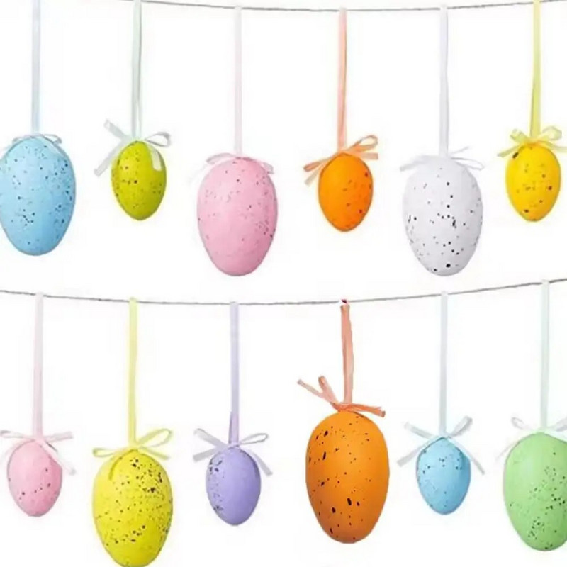 12 vnt Spalvingi velykiniai kiaušiniai, kabantys papuošalai Velykų medžio krepšelis Plastikiniai kiaušiniai Linksmų Velykų vakarėlio namų dekoravimas 2024 m. Vaikų dovanos