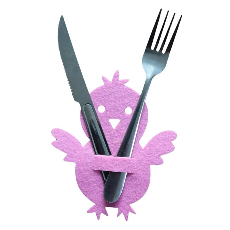 4Pcs Uskrsni nož Držač za vilicu Vreća za posuđe Netkani pilić Zec Torba za pribor za jelo Organizator Uskršnji zeko Pribor za zabavu Kućni dekor