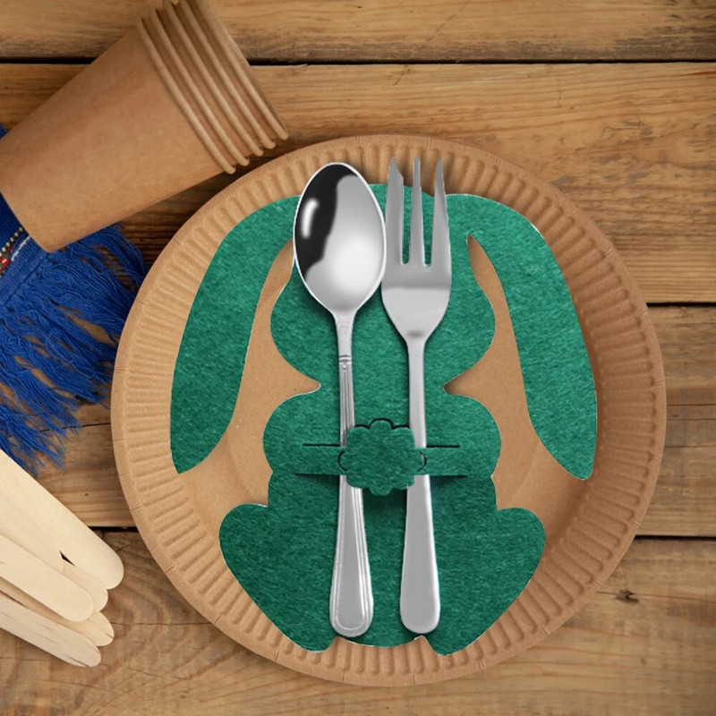 4 tk Easter Bunny söögiriistade hoidikott Häid lihavõttepühi kaunistused kodustele lauanõudele Aksessuaarid Küüliku söögiriistade kattekott