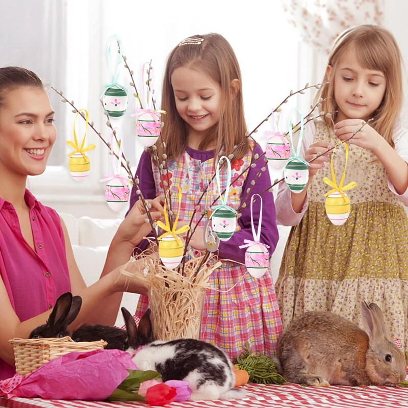 12 komada uskršnjih jaja od pjene Sretan Uskrs Dekoracije za zabavu Doma Šarena ptica Golub Jaje Viseći ukras DIY obrt Dječji darovi Igračka