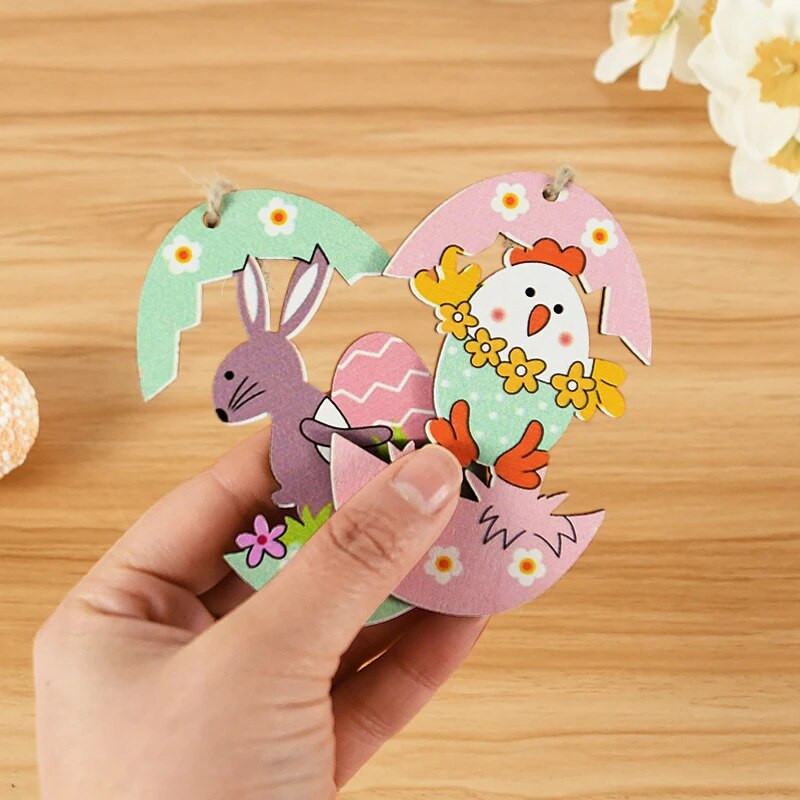5 бр. Великденско дървено заешко яйце, висяща висулка Честит Великден Декорация Начало Фестивал Парти консумативи Направи си сам дървена изработка Детски подаръци