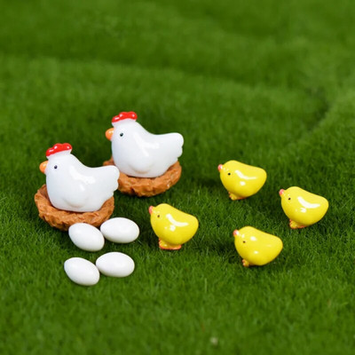 12Pcs Mix Chicken Chick Egg Nest Figurine Сладки миниатюри Аксесоари за декорация на дома Градински декор за Великденска декорация на дома