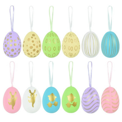 12 vnt / pakuotė plastikinis velykinis kiaušinis, dažytas paukščių balandžių kiaušiniai, kabantis pakabukas namų dekoravimui vaikams žaislų dovanos Velykų šventiniam vakarėliui