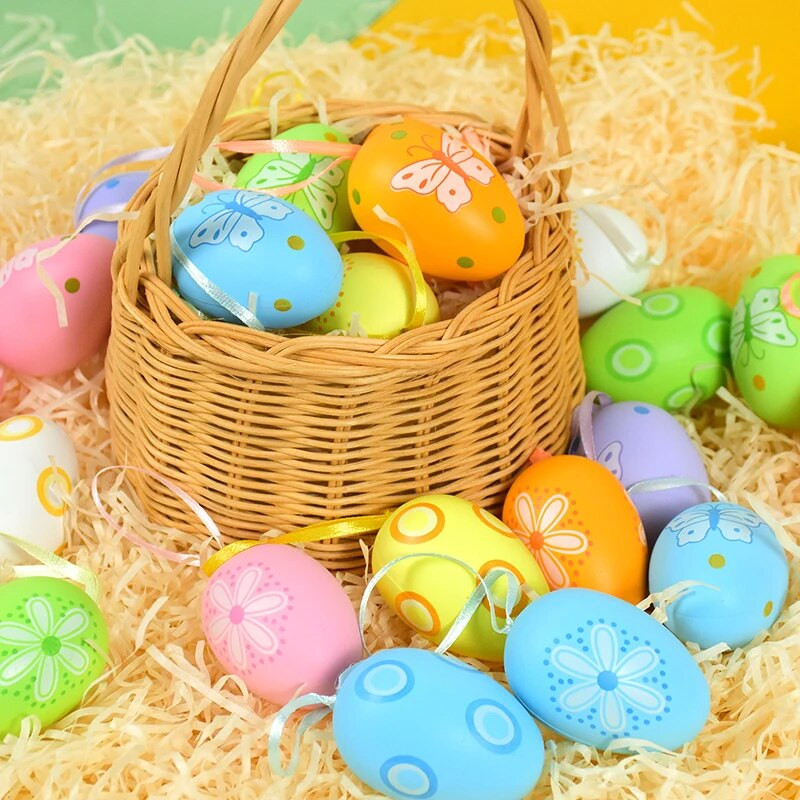 12 vnt / pakuotė plastikinis velykinis kiaušinis, dažytas paukščių balandžių kiaušiniai, kabantis pakabukas namų dekoravimui vaikams žaislų dovanos Velykų šventiniam vakarėliui