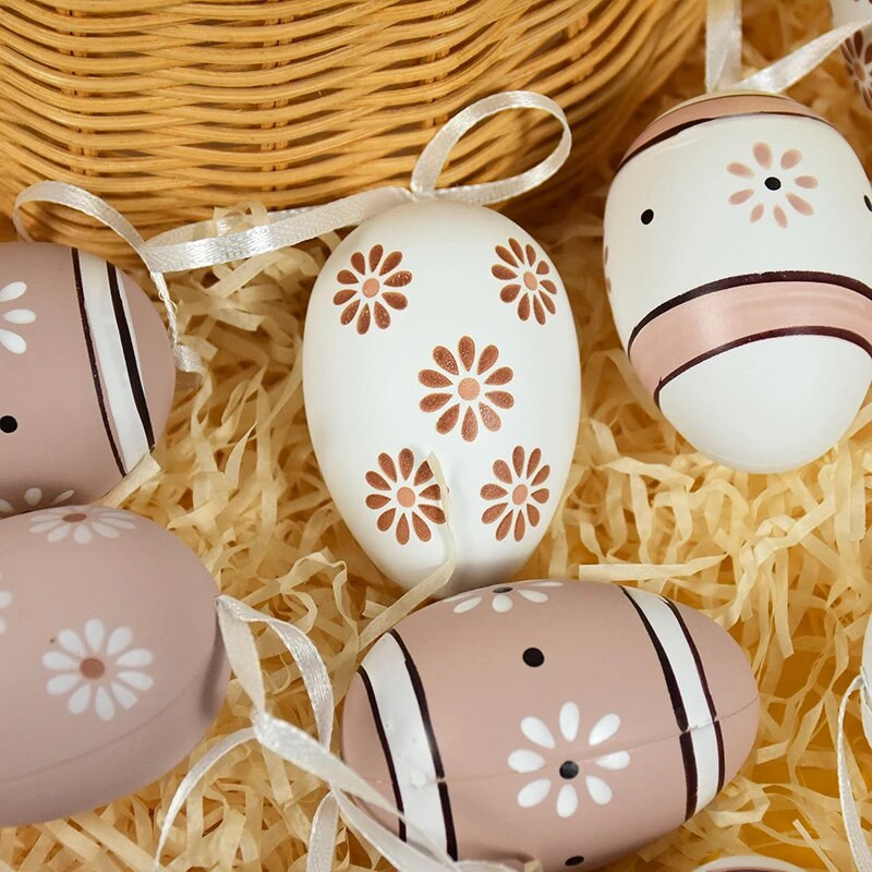 12 vnt / pakuotė plastikinis velykinis kiaušinis, dažytas paukščių balandžių kiaušiniai, kabantis pakabukas namų dekoravimui vaikams žaislų dovanos Velykų šventiniam vakarėliui