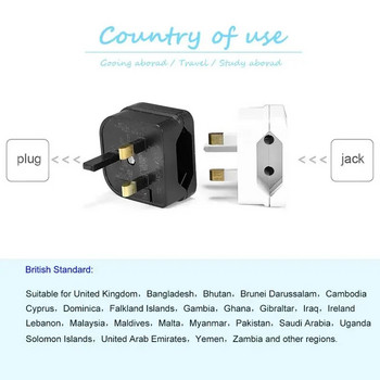Адаптер за пътуване от ЕС към Обединеното кралство с предпазител 5A Британски преобразувател на електрически щепсел в Обединеното кралство Адаптер за електрически контакт за изход за захранващ кабел