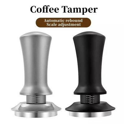 Tamper de cafea din oțel inoxidabil de 51/53/58 mm, adâncime reglabilă cu scară, arcuri espresso de 30 lb, bază plată de tamponare calibrată cu covoraș
