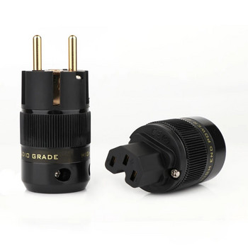 Υψηλής ποιότητας επιχρυσωμένο ορείχαλκο Schuko AC Plug + IEC Power Connector hifi EU Audio Power Adapter Σύνδεσμος EU Plug