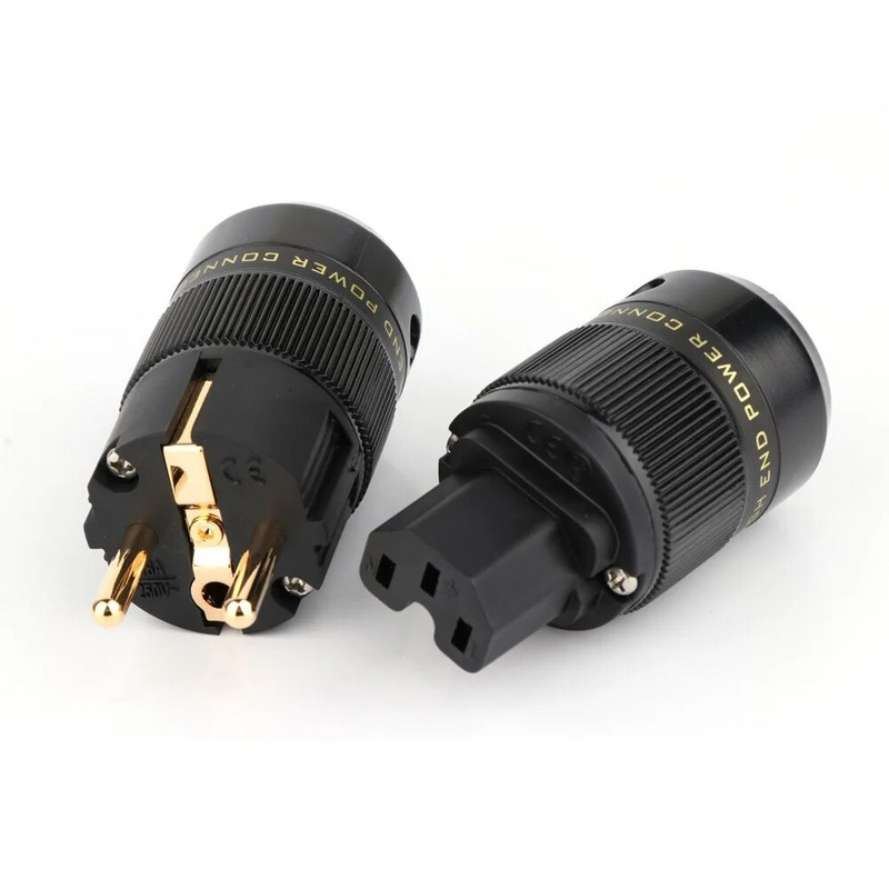 Kiváló minőségű 24K aranyozott sárgaréz Schuko AC tápcsatlakozó+IEC tápcsatlakozó hifi EU audio tápadapter csatlakozó EU dugó