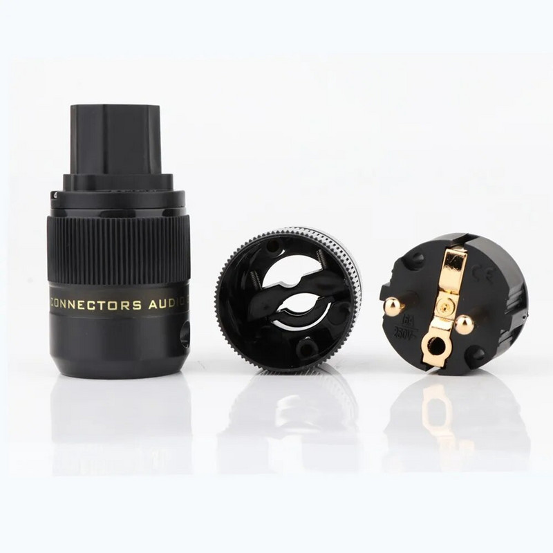 Kiváló minőségű 24K aranyozott sárgaréz Schuko AC tápcsatlakozó+IEC tápcsatlakozó hifi EU audio tápadapter csatlakozó EU dugó