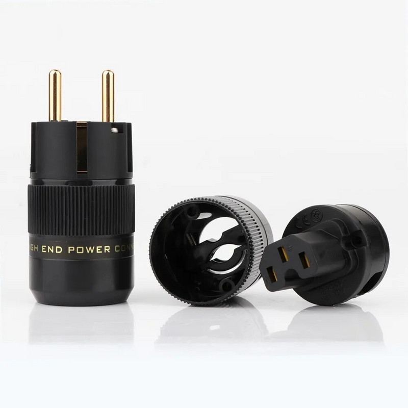 Kiváló minőségű 24K aranyozott sárgaréz Schuko AC tápcsatlakozó+IEC tápcsatlakozó hifi EU audio tápadapter csatlakozó EU dugó
