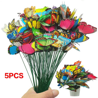 Drugelių krūva sodo kiemo sodo vazonėlis, spalvingas, įnoringas drugelio kuoliukas, dekoravimas lauko dekoras Sodo puošmena