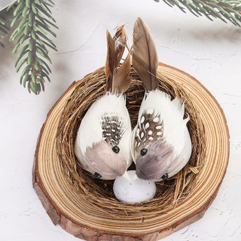 Реалистични пернати изкуствени занаяти Птици с птиче гнездо Птичи яйца Ръчно изработени природни лозови занаяти Градински орнаменти Декорация на морава