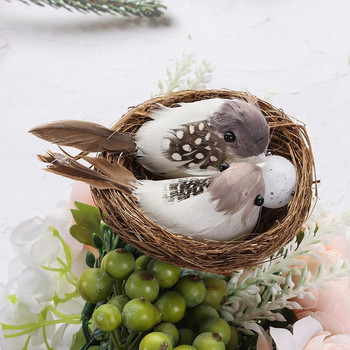 Ρεαλιστικά φτερωτά τεχνητά πουλιά με φωλιά πουλιών Αυγά χειροποίητα Nature Vine Craft Διακοσμητικά κήπου Διακόσμηση γκαζόν
