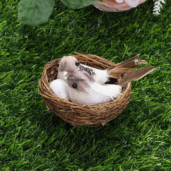 Реалистични пернати изкуствени занаяти Птици с птиче гнездо Птичи яйца Ръчно изработени природни лозови занаяти Градински орнаменти Декорация на морава
