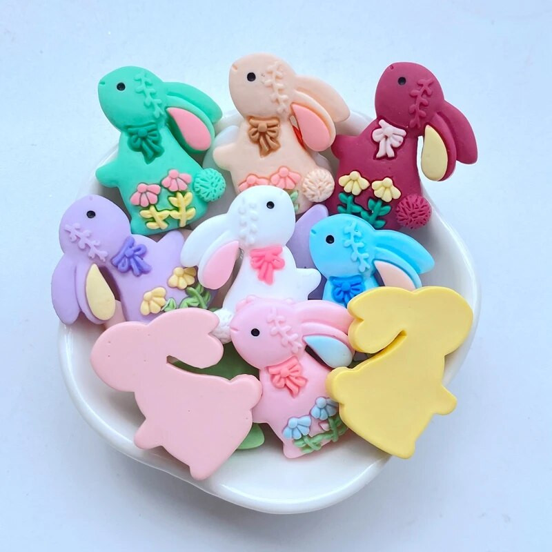 10 бр. Нов мини сладък 25*30 мм карикатурен заек с плосък гръб от смола Скрапбукинг Направи си сам Аксесоари за декорация на бижута