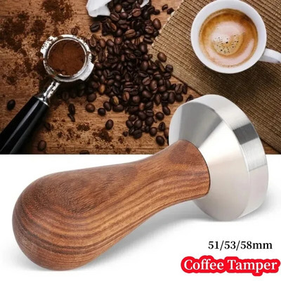 51mm/53mm/58mm Espresso Cafea Tamper Distribuitor de cafea din aluminiu Instrument de nivelare Ciocan de presare a boabelor cu mâner din lemn Unelte pentru cafea