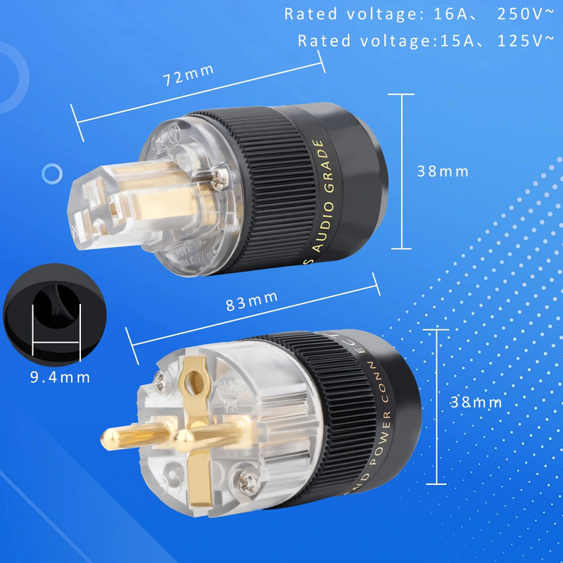 Visokokvalitetni 24K pozlaćeni Schuko utikač EU utikač HIFI europski utikač muški ženski utikač posrebreni rodijem Diy