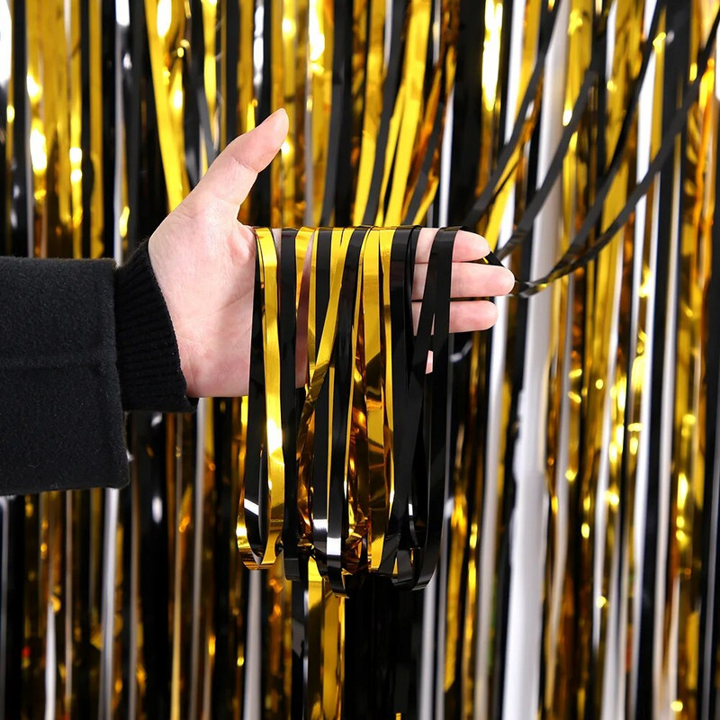 2 csomagos fekete arany parti hátterű fóliafüggöny Ballagás 2022 Fémfólia talmi rojtfüggöny esküvői születésnapi parti dekoráció