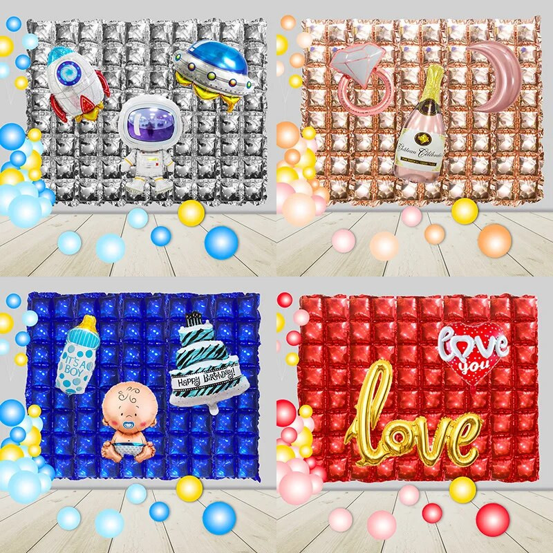 4Pcs kvadratni folijski balon 148*568cm Pozadinski zidni dekor za rođendansku zabavu Dekoracija Baby Shower Potrepštine za vjenčanje