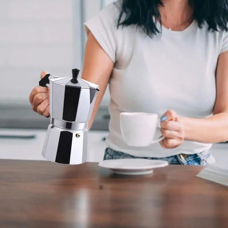 Aparat de cafea italiană, în stil italian clasic, oală espresso moka manuală, cafea cubaneză de camping, pentru prepararea de cappuccino sau latte