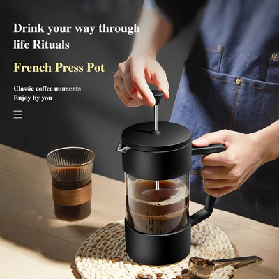 350ML/600ML/1000ML Aparat de cafea cu presă franceză Aparat de cafea de casă din sticlă borosilicată cu spumă de lapte Aparat de ceai Barista