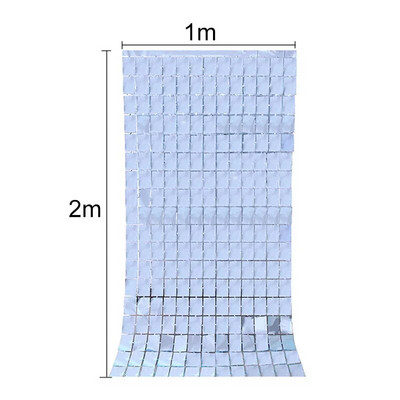 1*2M veidrodis Suare Fono folijos užuolaidos Vestuvių fonas Gimtadienio dekoracijos Sienų dekoras Gimtadienio nuotraukų zonos veidrodinė siena