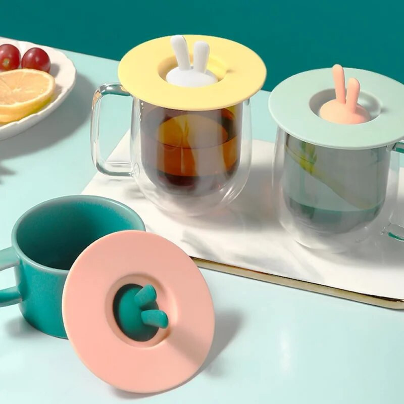 Poklopac šalice za uši sa slatkim crtanim zečićem Poklopac šalice za vodu Poklopac šalice za piće Silikonski poklopac za zdjelu otporan na prašinu Brtve za šalicu Staklene šalice Poklopac kapice