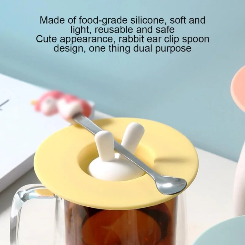 Poklopac šalice za uši sa slatkim crtanim zečićem Poklopac šalice za vodu Poklopac šalice za piće Silikonski poklopac za zdjelu otporan na prašinu Brtve za šalicu Staklene šalice Poklopac kapice