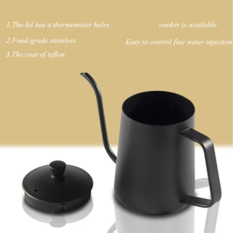 Саксии за кафе Walfos от неръждаема стомана Ръчна тенджера за кафе с капак Накрайник за капене на кафе Гъши врат Накрайник с дълга уста Чайник за кафе и чай