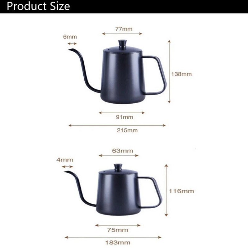 Саксии за кафе Walfos от неръждаема стомана Ръчна тенджера за кафе с капак Накрайник за капене на кафе Гъши врат Накрайник с дълга уста Чайник за кафе и чай