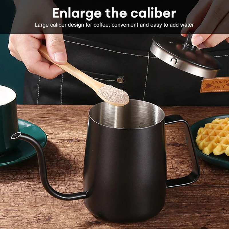 Fierbator de picurare 350 ml 600 ml ceainic de cafea Acoperire antiaderent din oțel inoxidabil de calitate alimentară cu gât de gâscă Fierbător de picurare gât de lebădă gură subțire