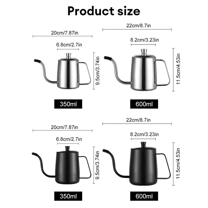 Fierbator de picurare 350 ml 600 ml ceainic de cafea Acoperire antiaderent din oțel inoxidabil de calitate alimentară cu gât de gâscă Fierbător de picurare gât de lebădă gură subțire