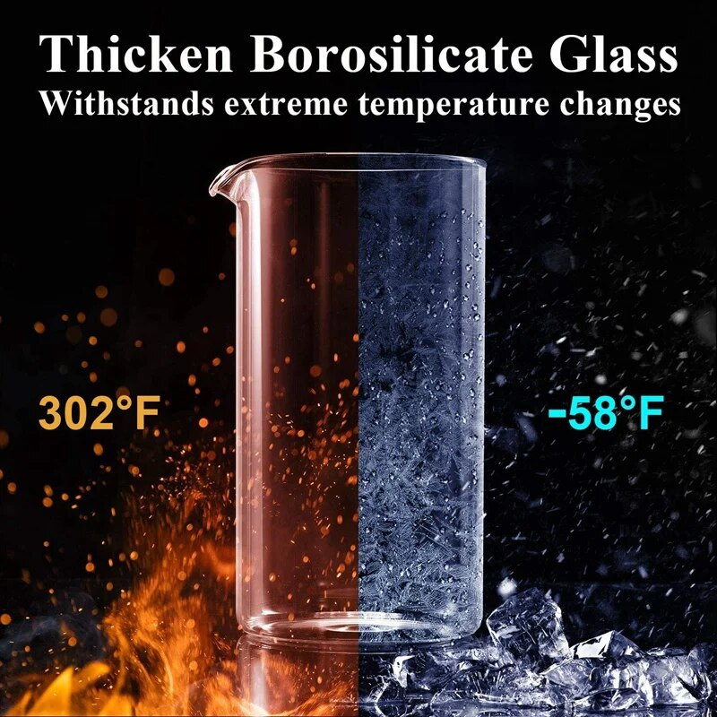 French Press kávé- és teafőző 12Oz, sűrített boroszilikát üveg kávésajtoló rozsdamentes és mosogatógépben mosható, fekete