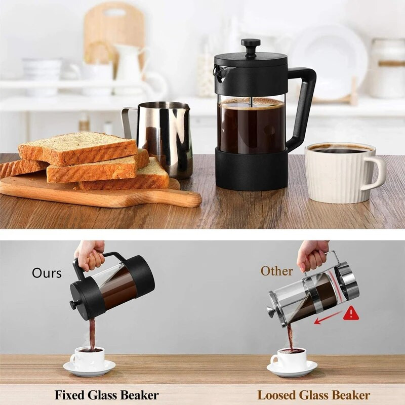 French Press kávé- és teafőző 12Oz, sűrített boroszilikát üveg kávésajtoló rozsdamentes és mosogatógépben mosható, fekete