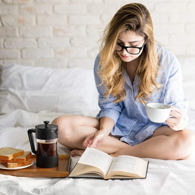 French Press kávé- és teafőző 12Oz, sűrített boroszilikát üveg kávésajtoló rozsdamentes és mosogatógépben mosható, fekete