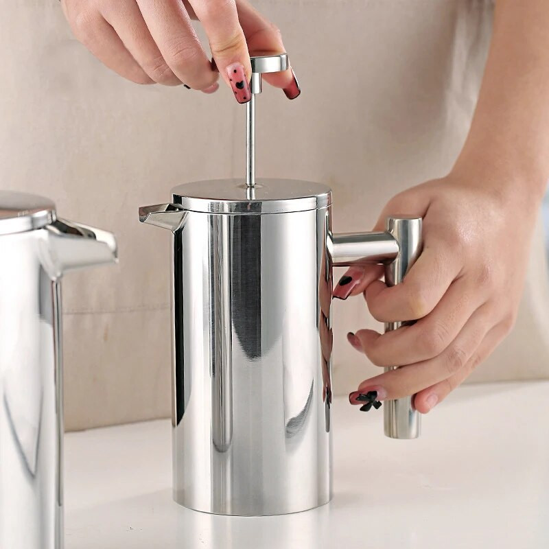 1000 мл френска преса Кафеварка с двойна стена, изолирана от неръждаема стомана Еспресо Кафеварка Чайник с филтър Кафеварка