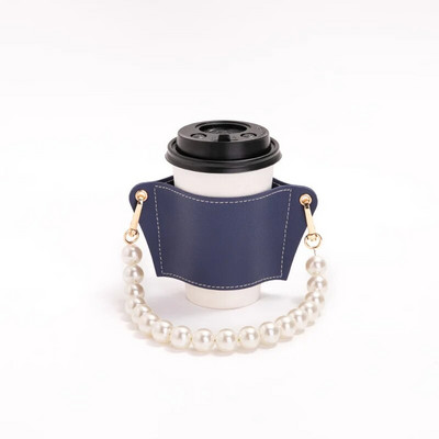 Uklonjivi biserni lanac Držač za šalicu PU kožna putna ekološka torbica za piće Navlake za boce za kavu Izolirani držač za šalicu za čaj