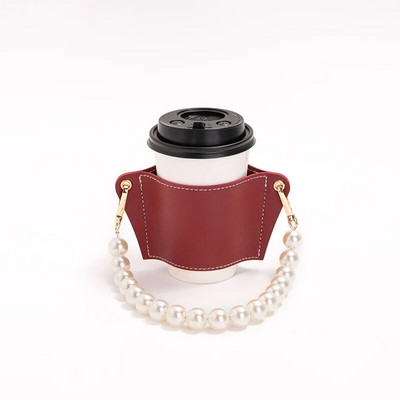 Uklonjivi biserni lanac Držač za šalicu PU kožna putna ekološka torbica za piće Navlake za boce za kavu Izolirani držač za šalicu za čaj