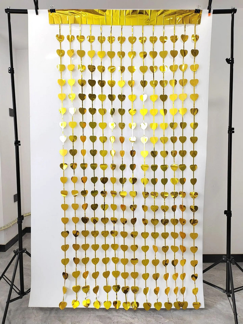 2/1 pakiranja zavjesa od folije u obliku srca Dekoracija pozadine za djevojačku večer Metalna folija Zavjesa s resama za vjenčanje Dekoracija za rođendansku zabavu