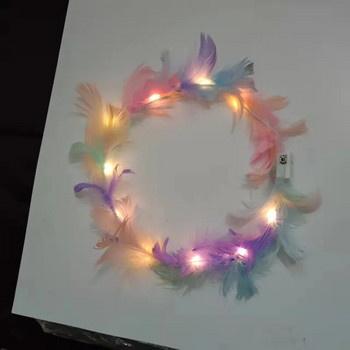 1бр светеща лента за глава регулируема LED светлина парти сувенири венец от пера лента за коса за сватба рожден ден светещи парти аксесоари за коса