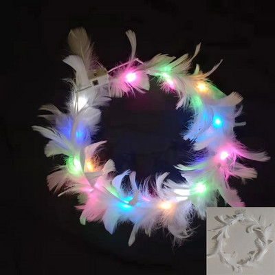 1бр светеща лента за глава регулируема LED светлина парти сувенири венец от пера лента за коса за сватба рожден ден светещи парти аксесоари за коса