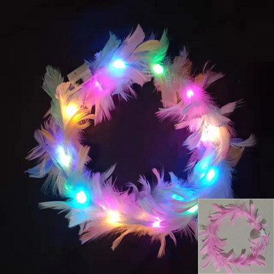 1бр светеща лента за глава регулируема LED светлина парти сувенири венец от пера лента за коса за сватба рожден ден светещи парти аксесоари за коса