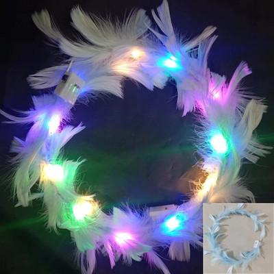 1бр светеща лента за глава регулируема LED светлина парти сувенири венец от пера лента за коса за сватба рожден ден светещи парти аксесоари за коса