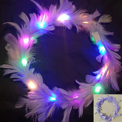 1бр светеща лента за глава регулируема LED светлина парти сувенири венец от пера лента за коса за сватба рожден ден светещи парти аксесоари за коса